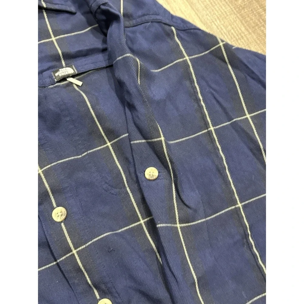 The North Face Shirt Mens Large Blue Plaid Long Sleeve Button Up‎ Zip Pocket